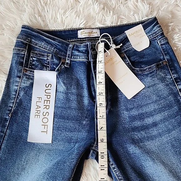 Bamboo Brand New Classic Women's Dark Blue Super Soft Flare Jeans - Picture 6 of 10